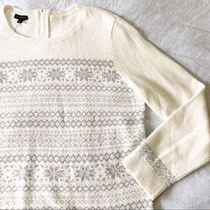 TALBOTS Crew Neck Sweater Snowflake Cream Gray Silver XL NEW NWT